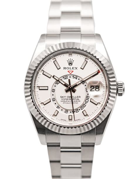 Rolex Sky-Dweller White Dial Fluted Bezel Stainless Steel Oyster ...