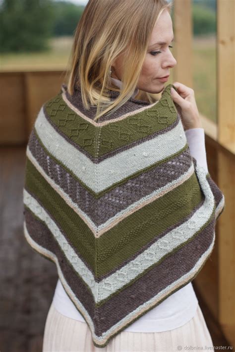 Шаль шерстяная ажурная green&brown платок вязаный купить в интернет ...