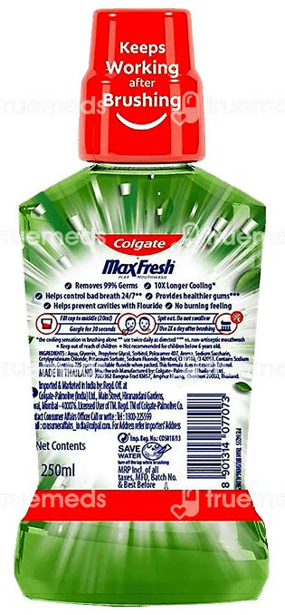 Colgate Maxfresh Plax Fresh Tea Mouth Wash 250 Ml - Uses, Side Effects ...