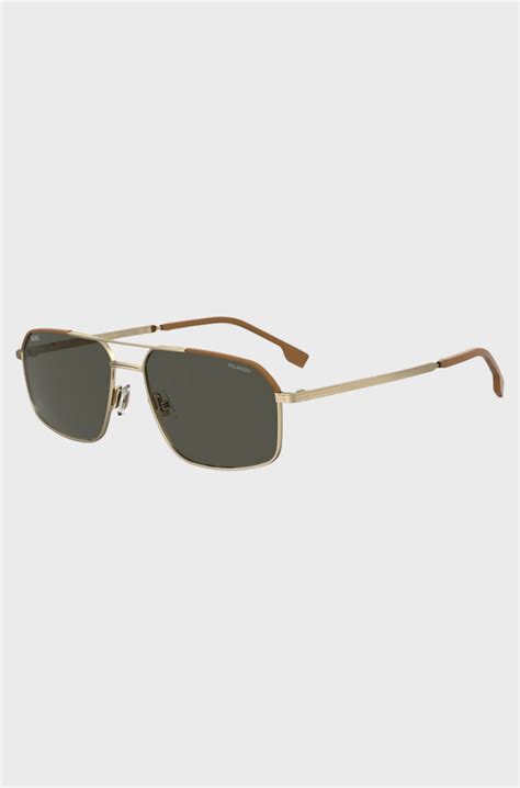 BOSS - Limited-edition Italian-crafted sunglasses with leather trims - Gold