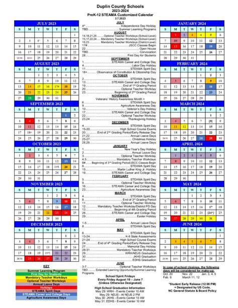 Duplin County Schools Calendar 2024 (North Carolina) - School Calendar Info