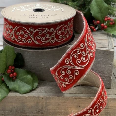 2” X 10 Yard Wired Velvet Mini Swirl D.stevens Ribbon, Red Velvet D ...