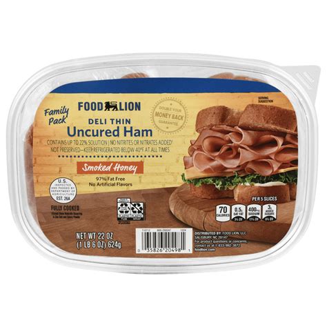 Food Lion Deli Thin Uncured Smoked Honey Ham Family Pack (22 oz ...