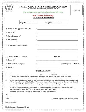 Tamil Nadu Chess Registration - Fill Online, Printable, Fillable, Blank ...