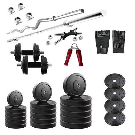 Diamond Gym Basic Equipment Combo of 50Kg Weight With 3Ft Curl 5Ft ...