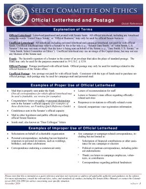 Senate Select Committee on Ethics Official Letterhead and Postage 2018 ...