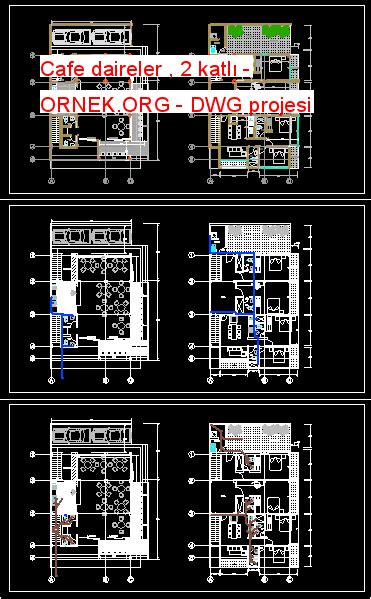 Cafe daireler , 2 katlı dwg projesi - Autocad Projeler