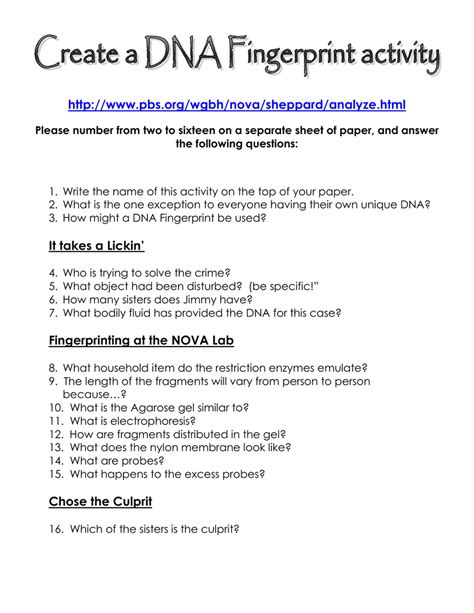 Image result for DNA Fingerprinting Worksheet Back Answer Key