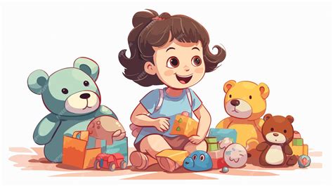 Feliz y linda niña jugando con juguetes Ilustración de dibujos animados ...