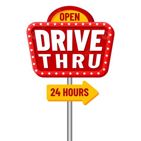 Drive Thru Pole Open 24 Hours With Red And Yellow Color Vector, Drive ...