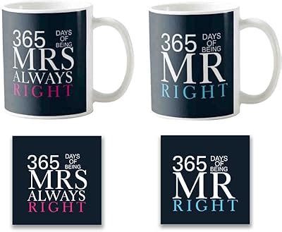 Buy TheYaYaCafe 10th Gifts Mr. Right Mrs. Always Right Ceramic Couple ...
