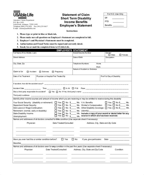 Disability Insurance Claim Form 的图像结果