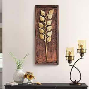 SIA SPACE SHOPPING ® Gold Iron Leaf Wall Frame Hanging & Mounted ...