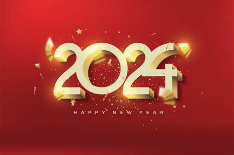 Premium Vector | New year 2024 background with gold numbers on red ...