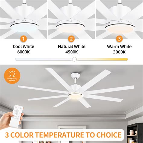 Craftian 72in Modern White Ceiling Fans with Lights and Remote Control ...