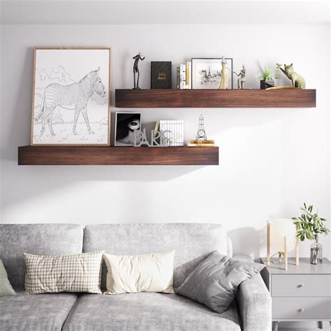 LOVMOR Set of 2 Dark Chocolate Wall Mounted Wood Floating Fireplace ...