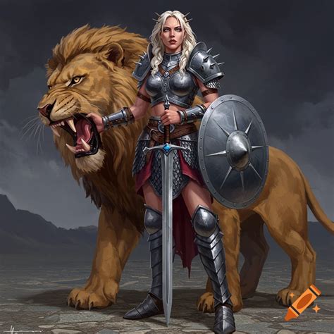 Illustration of Fortia, goddess of strength, holding lion jaws, wearing ...