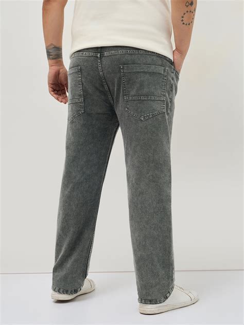 Plus Men's Grey Regular Fit Towel Washed Yellow Tint Denim Jeans Stret ...