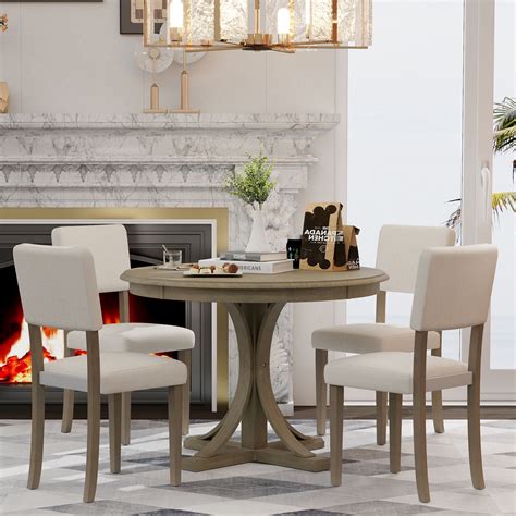 Atumon Round Kitchen Dining Table Set for 4, Retro Wood Table and ...
