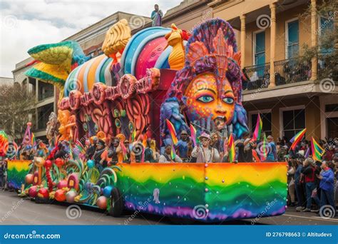 A Mardi Gras Parade, with Colorful Floats, Performers, and Revelers ...