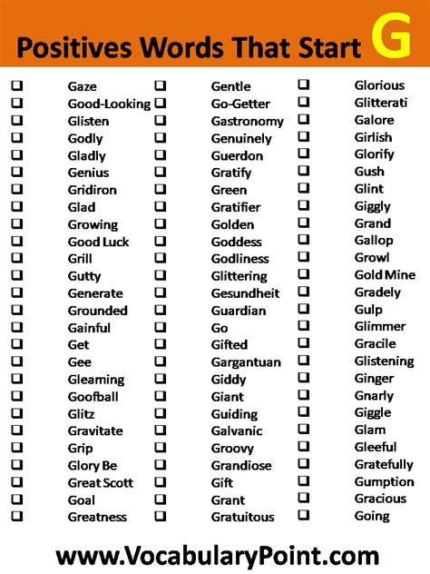 Positive Vocabulary Words that Start with G - Vocabulary Point