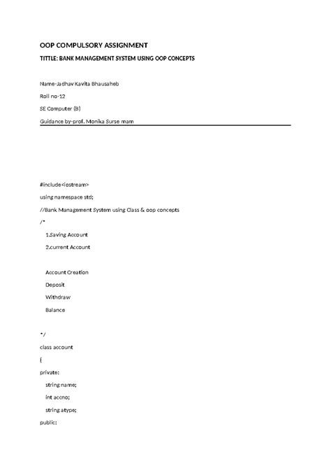 Bank - It is bank related project - OOP COMPULSORY ASSIGNMENT TITTLE ...