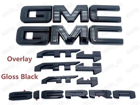2019-2025 GMC Sierra Front & Rear and AT4 OVERLAY Emblems kit Gloss BLACK for Sale - emgCarTech