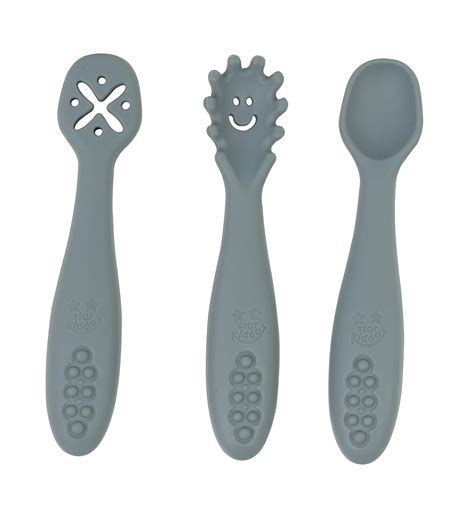 StarKiddo® Baby Fork and Spoon Set, 3Pcs Silicone Spoon Baby Weaning ...