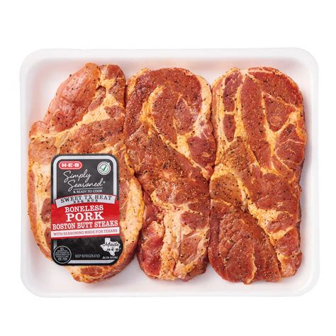 H-E-B Simply Seasoned Boneless Boston Butt Pork Steaks, Extra Thick Cut ...
