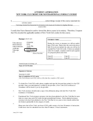 Fillable Online Attorney Affirmation New York CLE Credit for ... Fax ...