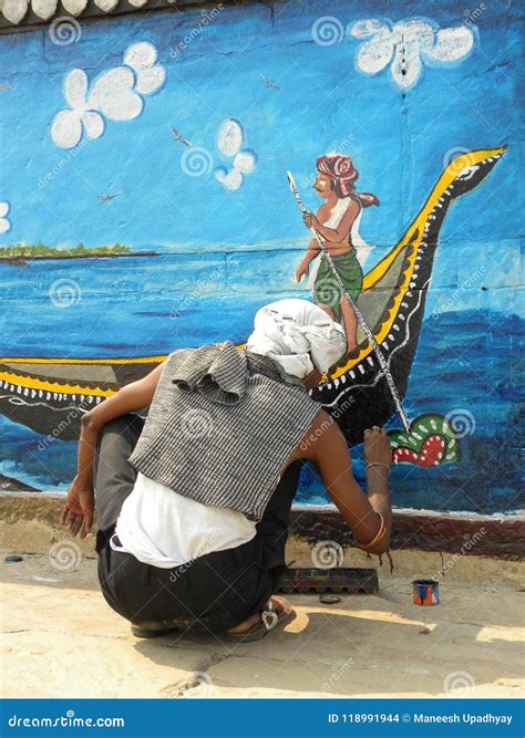 Varanasi, Uttar Pradesh, India - November 2, 2009 an Artist Painting on the Wall with Paint ... - painting of uttar pradesh