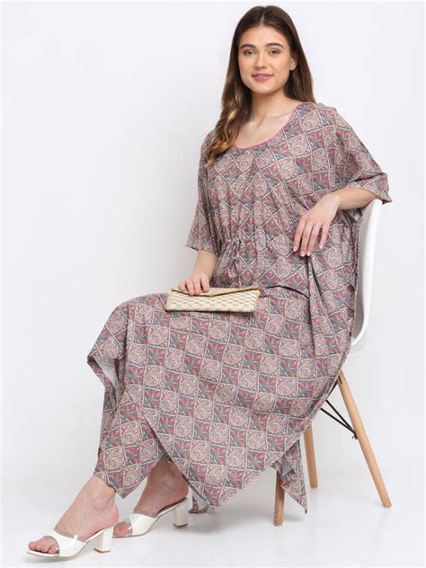 Flowy Grey Printed Kaftan with Straight Pants – anokherang