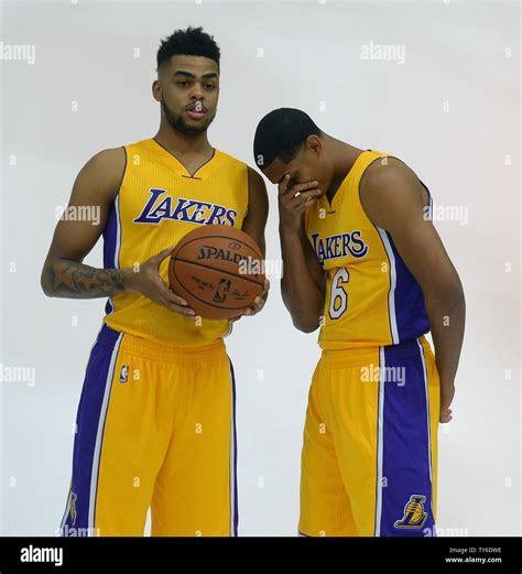 D'Angelo Russell #1 and Jordan Clarkson #6 of the Los Angeles Lakers ...