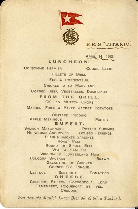 Image result for Titanic First Class Lunch Menu
