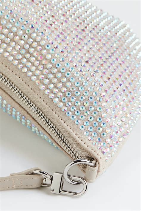 Rhinestone-embellished shoulder bag - Light beige - Ladies | H&M IN