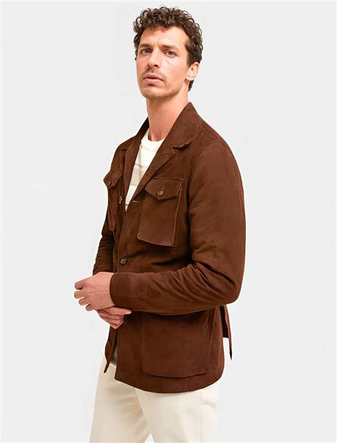 Buy Men's Classic Dark Brown Suede Leather Safari Jacket