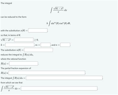 Solved The integral∫﻿﻿81-x22xdxcan be reduced to the | Chegg.com