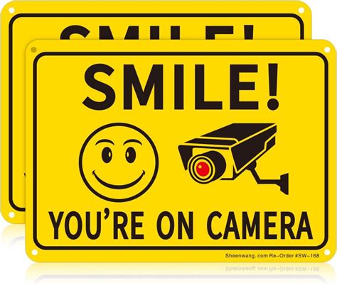 Buy Sheenwang 2-Pack Smile You’re on Camera Sign, Video Surveillance ...