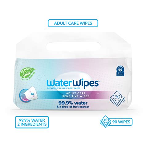 WaterWipes Large Adult Care Sensitive Wipes, 99.9% Water Based, 3 Packs ...