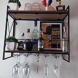 MBQQ Rustic Wall Mounted Wine Racks with 5 Stem Glass Holder,23.6in ...