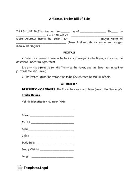 Arkansas Bill of Sale Templates [Free] (Word, PDF, ODT)