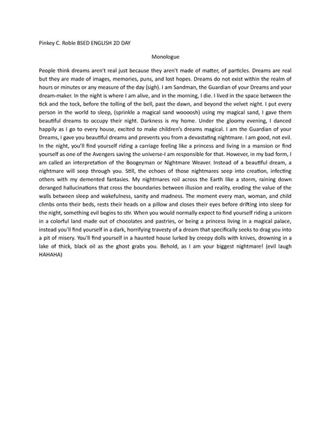 Image result for Sample of Monologue Script