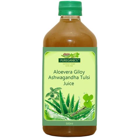 Pureganics Aloevera, Giloy, Ashwagandha, and Tulsi Juice (500ml) - Mix ...