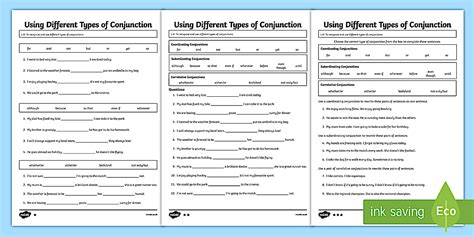 Conjunctions Differentiated Worksheet / Worksheets