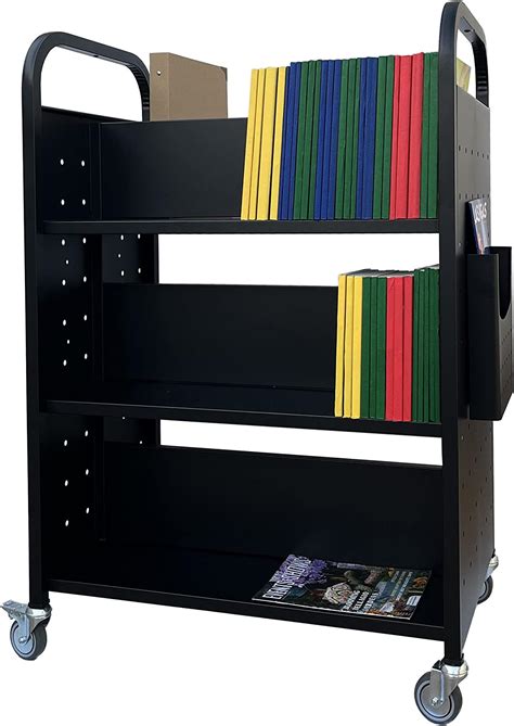 Amazon.com: Book Cart w/ 3 Sloped Shelves Double-Sided Book Truck ...