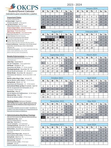 Oklahoma City Public Schools Calendar Holidays 2025-2026 PDF - School ...