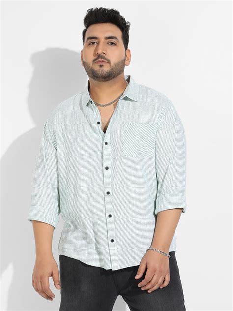 Plus Size White & Green Horizontal Chalk Striped Shirt (3XL - 6XL ...