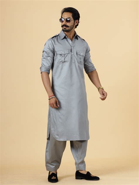 Classy Grey Pathani Kurta-Salwar Set – Rajanyas