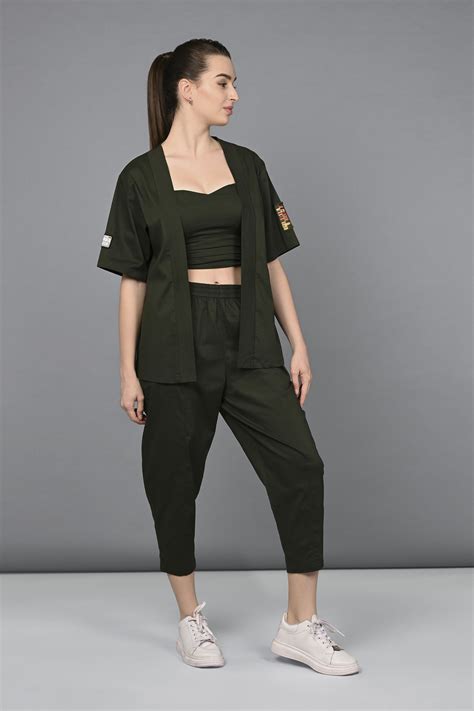 Military Green Open Jacket & Yoga Pants with Bustiere set – Tuna Active