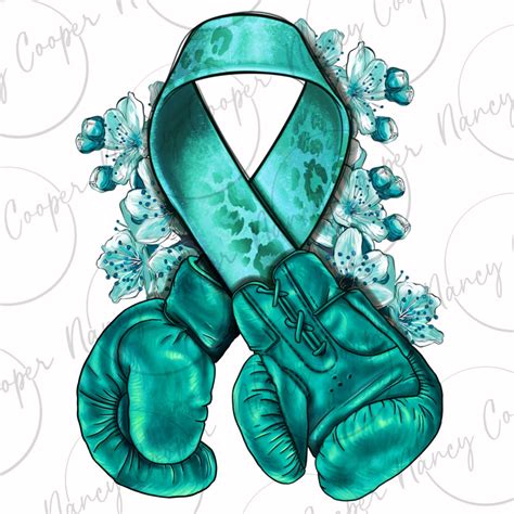 Ovarian Cancer Teal Ribbon With Boxing Gloves Png Sublimation Design ...